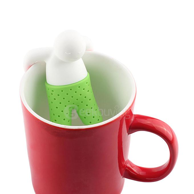 Portable Creative Silicon Mr Tea Infuser Tea Bag Holder - Green + White