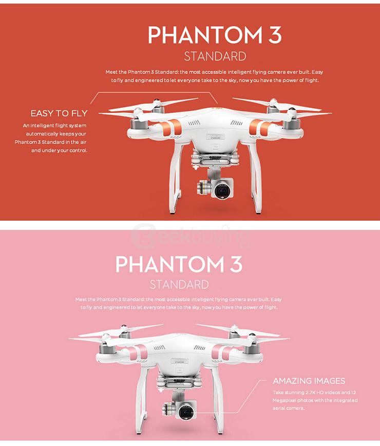 DJI Phantom 3 Standard FPV Quadcopter 12MP Camera Shoots 2.4K Video RC Drone RTF - White + Green