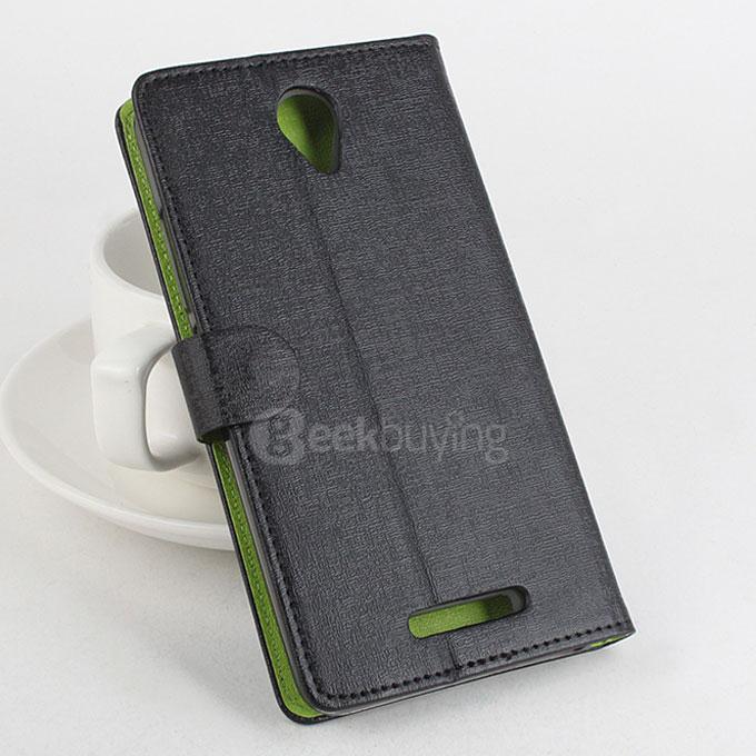 Contrast Color Protective Hard Cover Flip Stand Leather Case for Xiaomi Redmi Note 2 Smartphone - Black