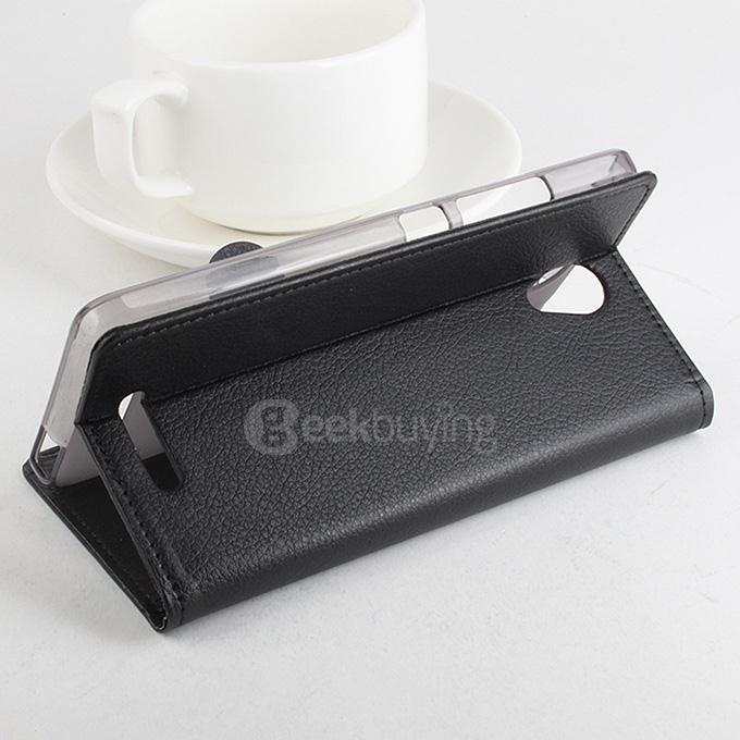 Litchi Texture Protective Hard Cover Flip Stand Leather Case for XIAOMI Redmi Note 2 Smartphone - Black
