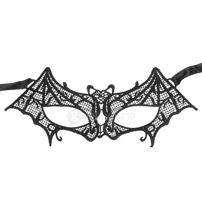 Fashion Elegant Hollow Out Lace Design Halloween Masquerades Party Bat Mask - Black
