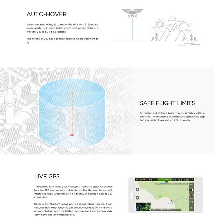 DJI Phantom 3 Standard FPV Quadcopter 12MP Camera Shoots 2.4K Video RC Drone RTF - White + Purple