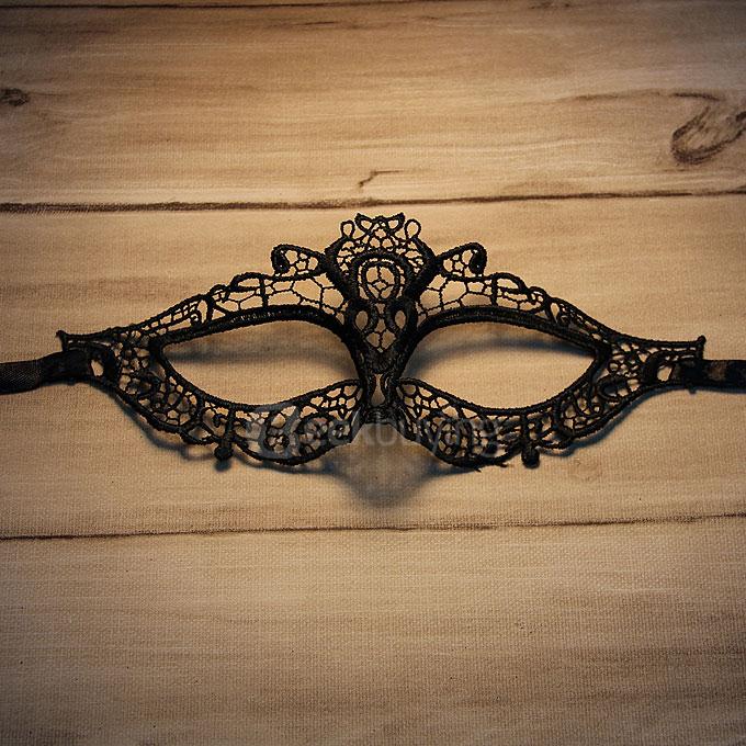 Fashion Elegant Hollow Out Lace Design Halloween Masquerades Party Cat Eye Mask - Black
