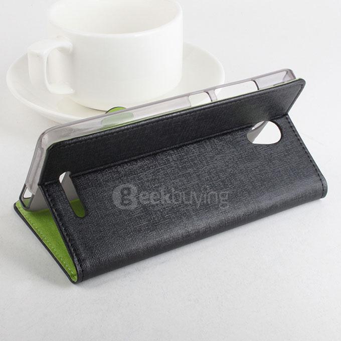 Contrast Color Protective Hard Cover Flip Stand Leather Case for Xiaomi Redmi Note 2 Smartphone - Black