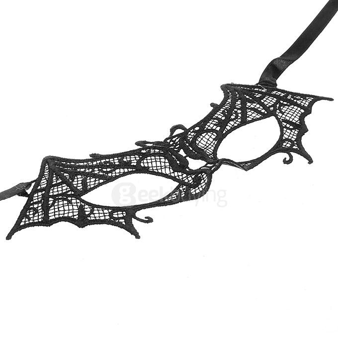 Fashion Elegant Hollow Out Lace Design Halloween Masquerades Party Bat Mask - Black