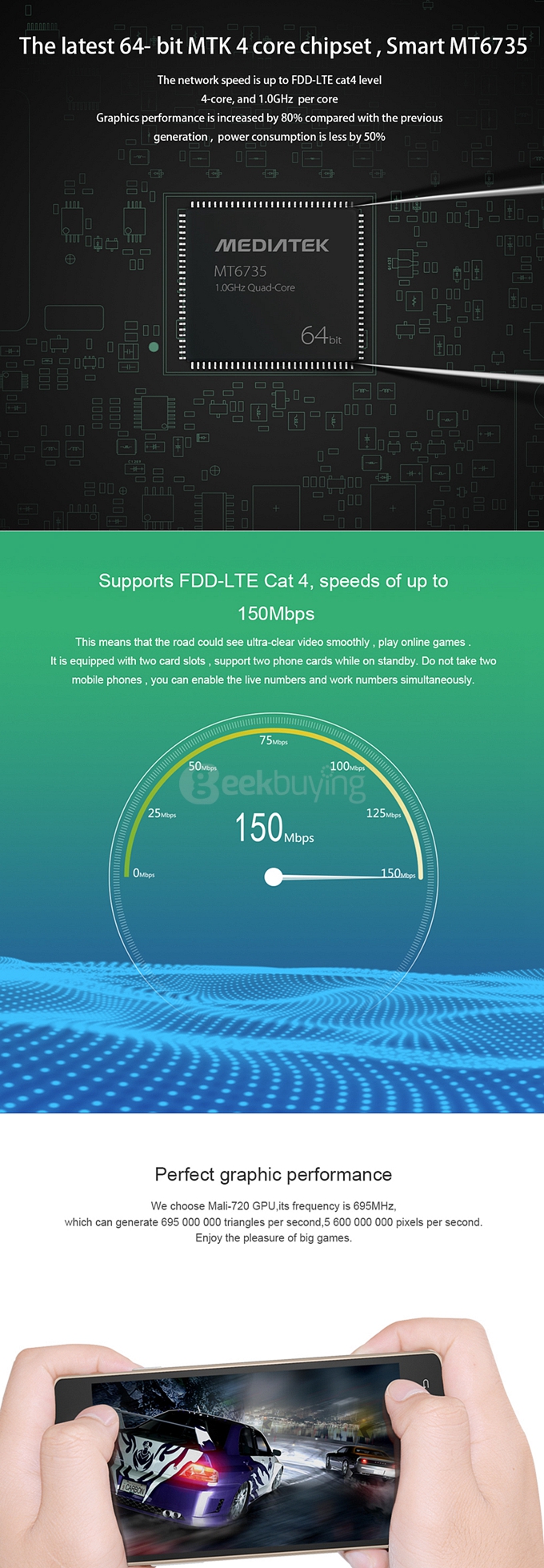 CUBOT X12 5.0inch 64 bit 4G FDD-LTE Android 5.1 Smartphone MTK6735 Quad Core 1GB RAM 8GB ROM 8.0MP IPS Miracast- Golden