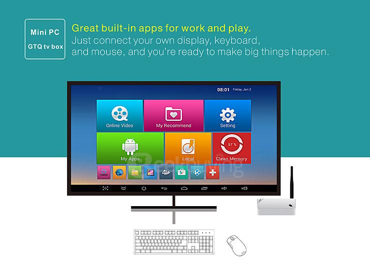 GTQ Android 5.1 4K Media Player S812 Quad Core 2G/8G 2.4G/5.8G WIFI Gigabit LAN Bluetooth4.0 H,265 HDMI OTG - White