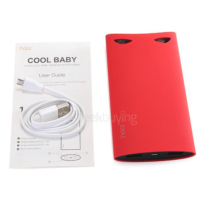 Hoox C12 Cool Baby Series 8000mAh Power Bank Quick Charge Dual USB for iPhone 6 Samsung S6 HTC One M9 MP3 MP4 - Red