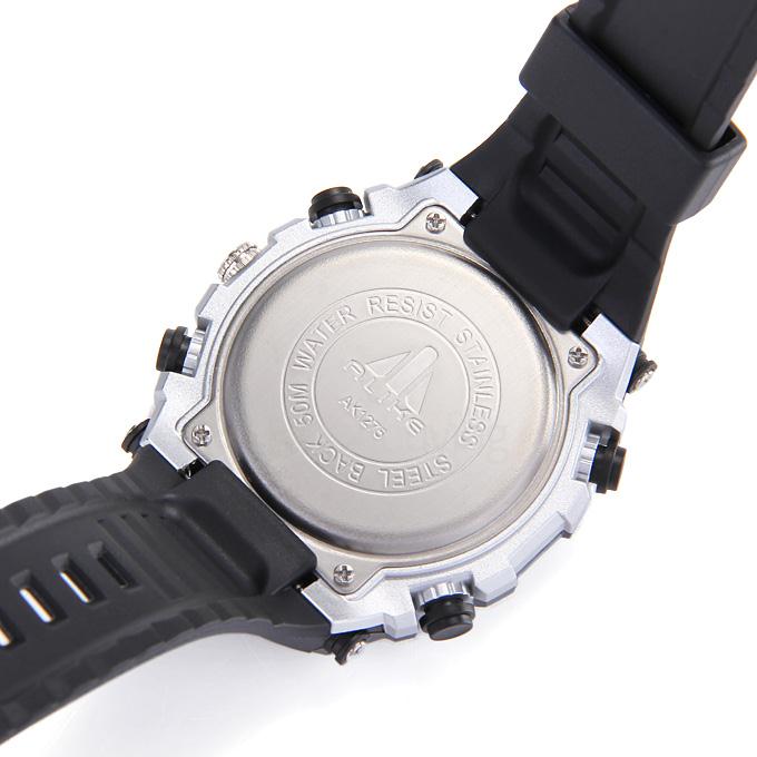 Alike AK1275 Multi-function 50m Waterproof Men Quartz Sports Watch Dual Time Display - Black + Silver