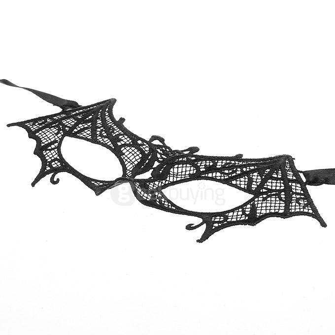 Fashion Elegant Hollow Out Lace Design Halloween Masquerades Party Bat Mask - Black