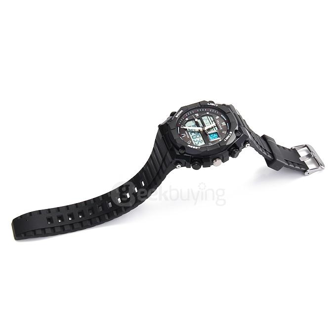 Alike AK1275 Multi-function 50m Waterproof Men Quartz Sports Watch Dual Time Display - Black