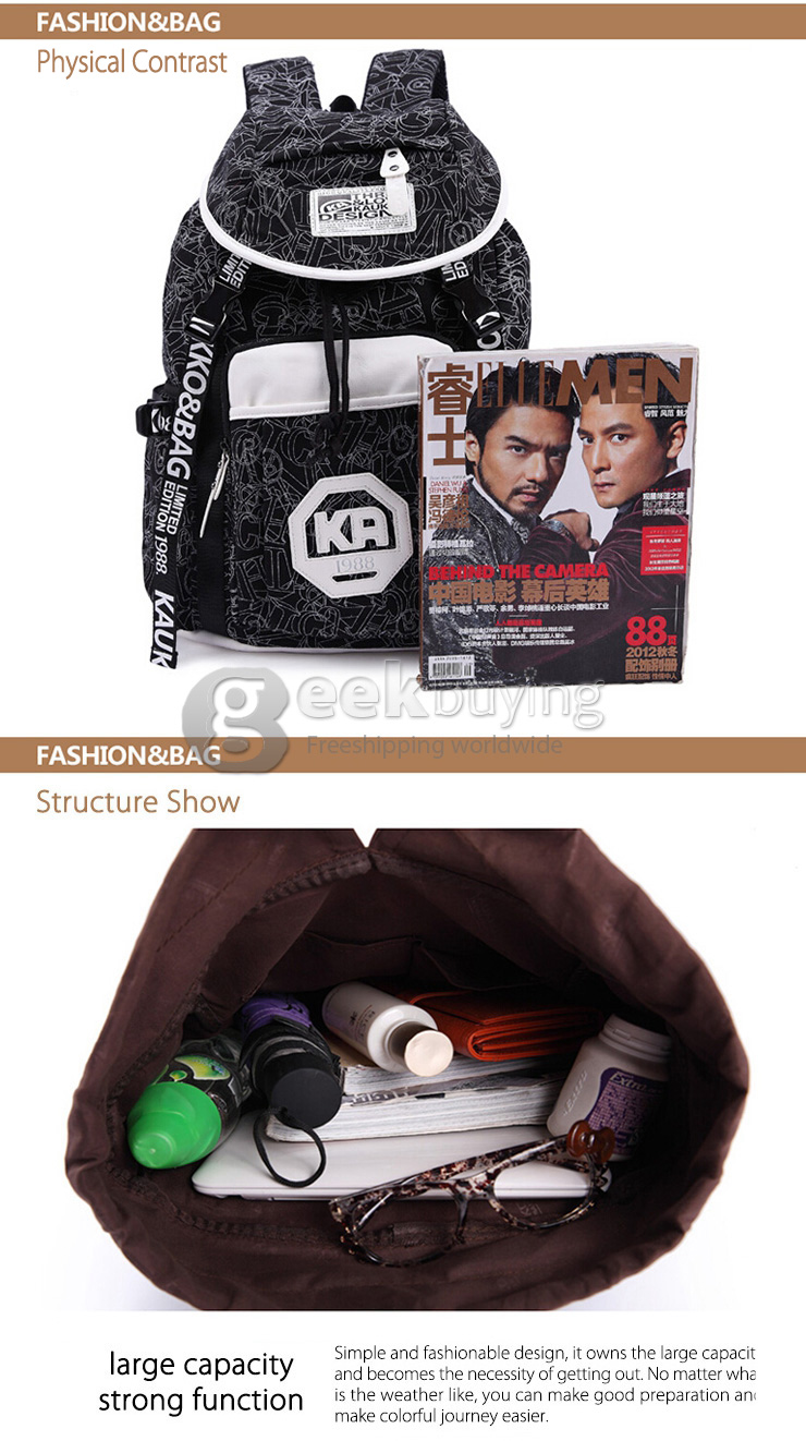 Kaukko FP63 Vintage Canvas Backpack Korean Style Casual Daypack - Black