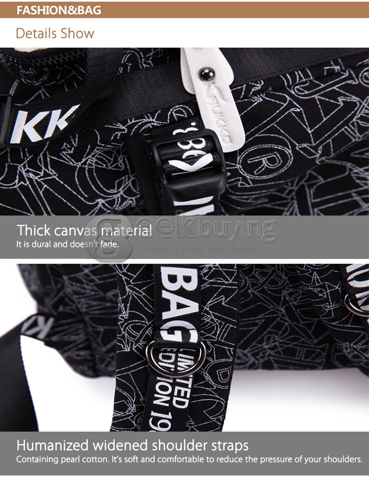 Kaukko FP63 Vintage Canvas Backpack Korean Style Casual Daypack - Black