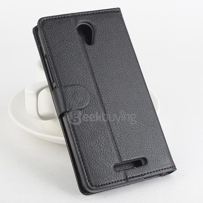 Litchi Texture Protective Hard Cover Flip Stand Leather Case for XIAOMI Redmi Note 2 Smartphone - Black