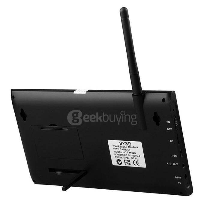 SY602E14 Digital 2.4G 7 Inch Wireless Cameras Audio Video Monitors 4CH DVR Security System With 4 IR Night Light Cameras - Black