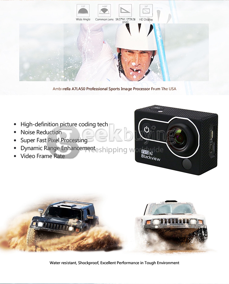 Blackview Hero 2 Pro Ambarella A7LA50 Chipset RF 2inch Screen 170 Degree Wide Angle Lens Sports Video Camera Camcorder-White