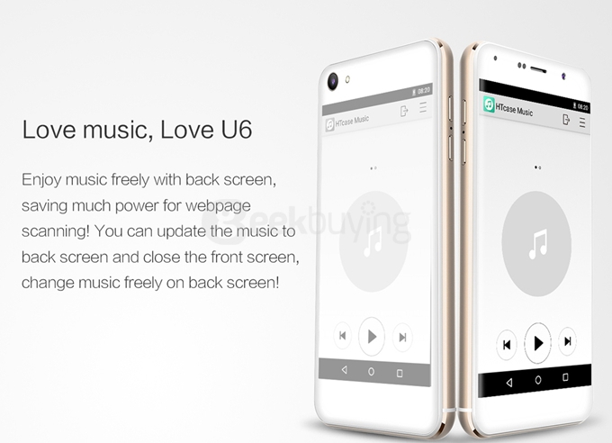 OUKITEL U6 5.0inch Dual Screen 64-Bit 4G LTE Android 5.1 1GB 16GB Smartphone 64bit MT6735 Quad Core 2.0/8.0MP E-ink Screen - White