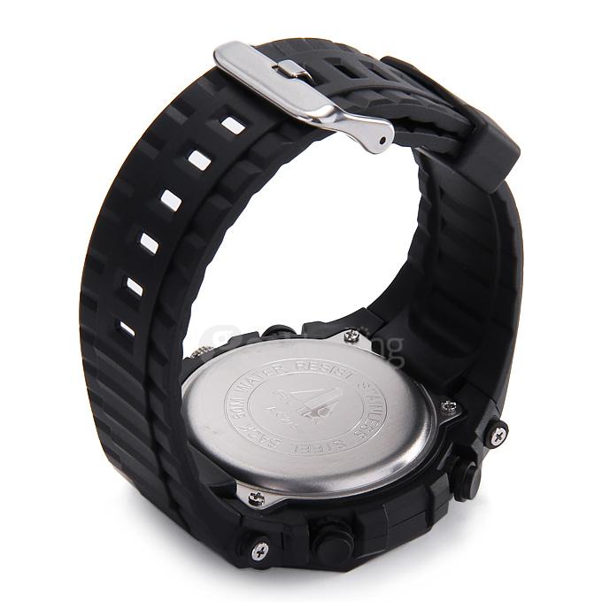 Alike AK1275 Multi-function 50m Waterproof Men Quartz Sports Watch Dual Time Display - Black