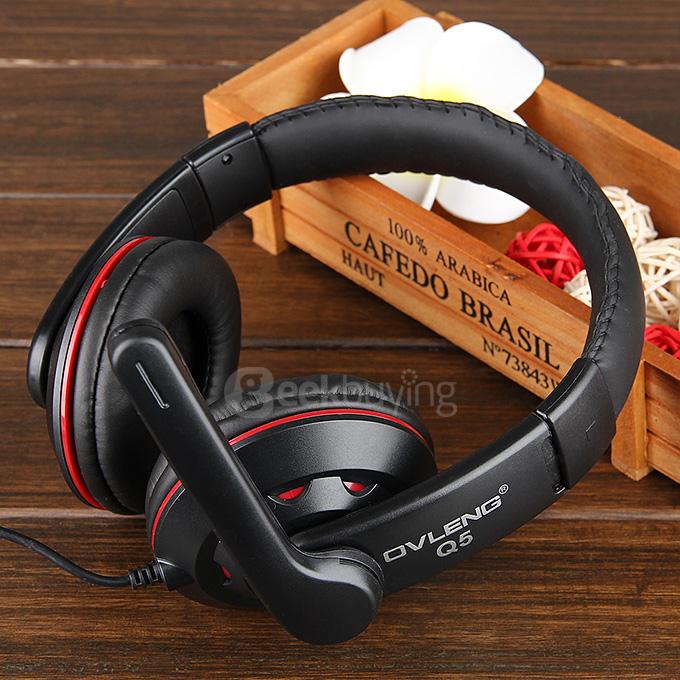 Ovleng Q5 Fashion Stereo Game Headphone Super Bass USB Headset With Rotary Mic For PC Laptop - Black