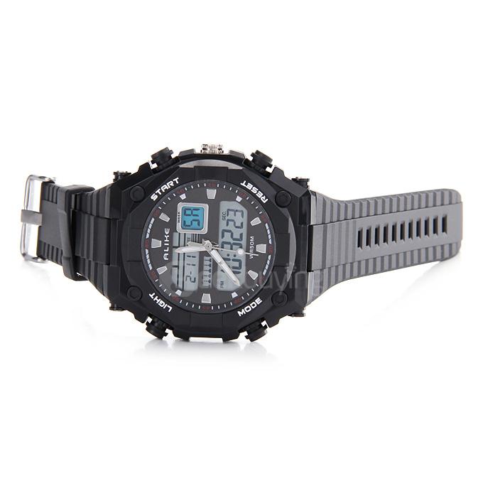 Alike AK1275 Multi-function 50m Waterproof Men Quartz Sports Watch Dual Time Display - Black