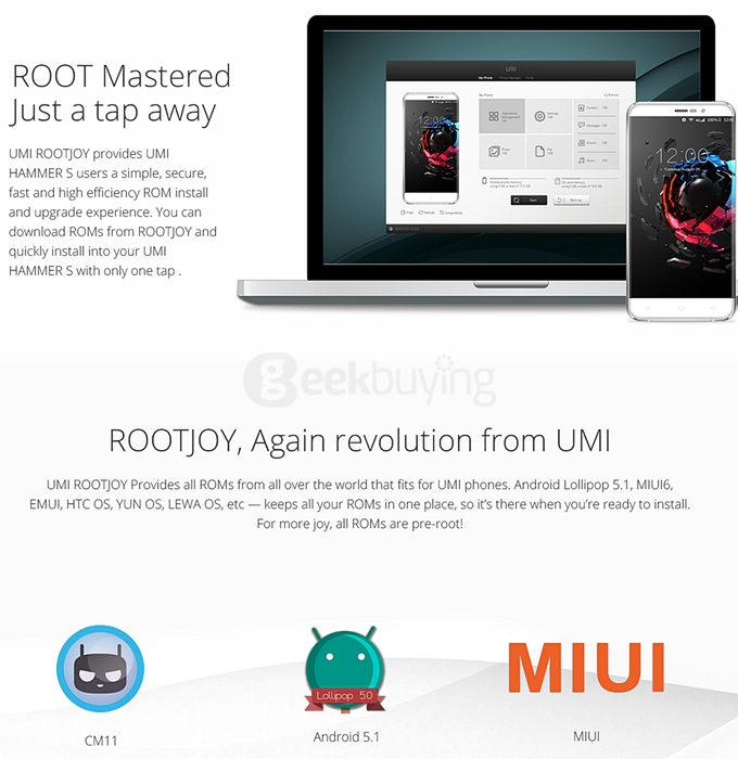 UMI HAMMER S 5.5inch HD 4G FDD-LTE Android 5.1 2GB 16GB Smartphone 64bit MTK6735M Quad Core TOUCH ID Smart Wake - White