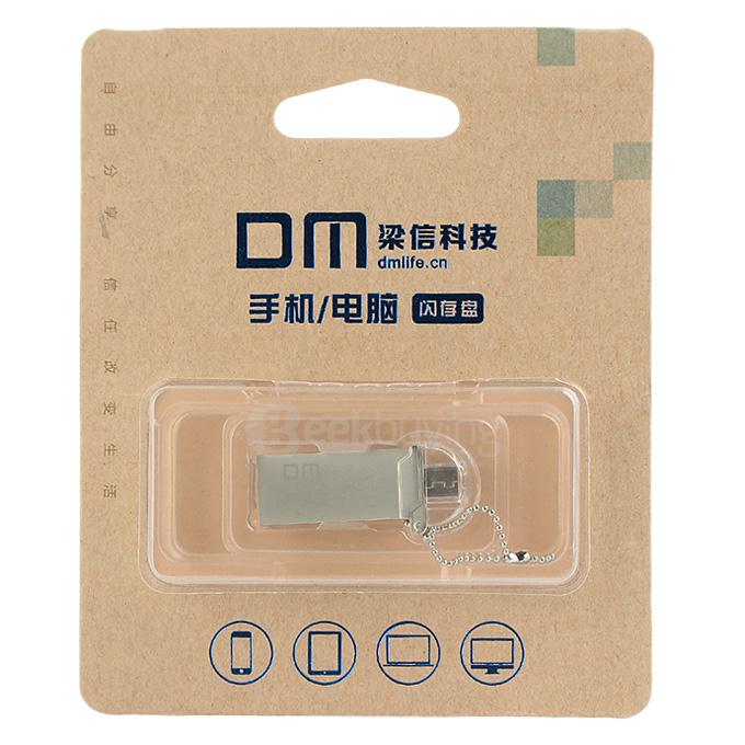 DM PD009 Waterproof 32GB USB 3.0 + Micro USB OTG Flash Drive U Disk for Smart Phone & Computer - Silver