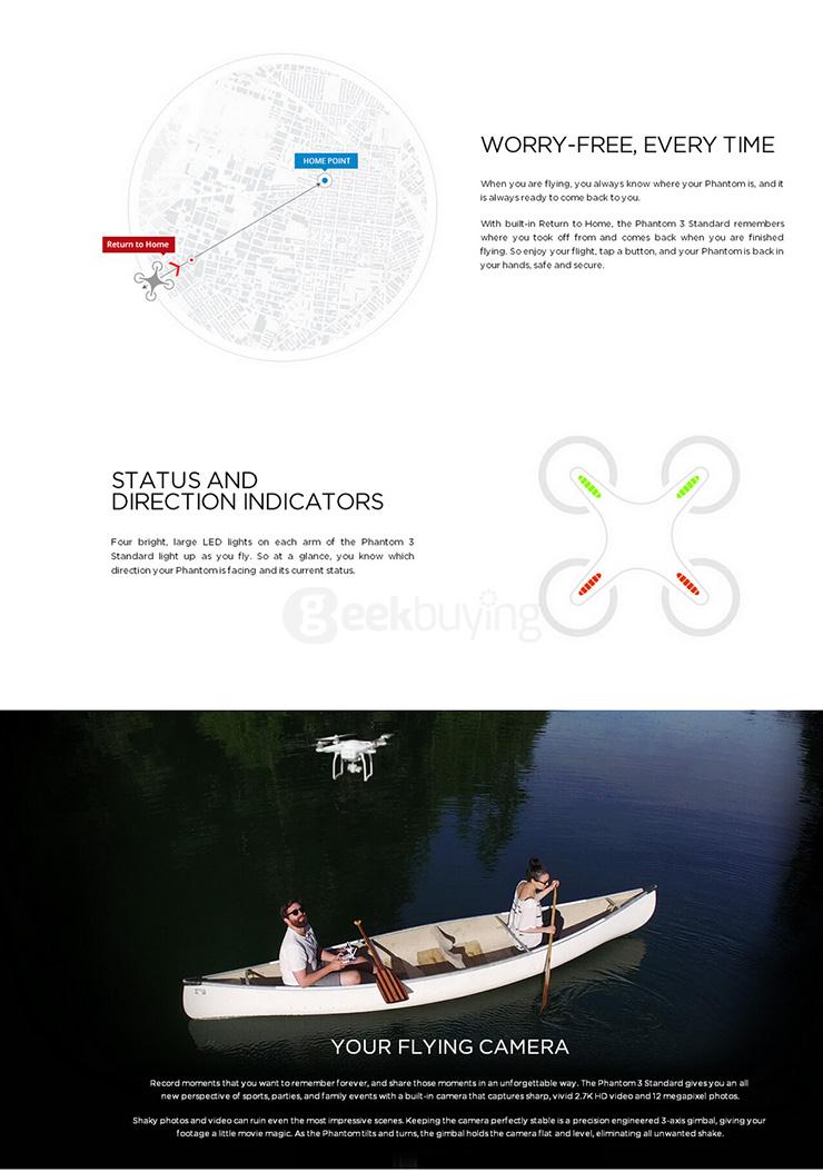 DJI Phantom 3 Standard FPV Quadcopter 12MP Camera Shoots 2.4K Video RC Drone RTF - White + Green