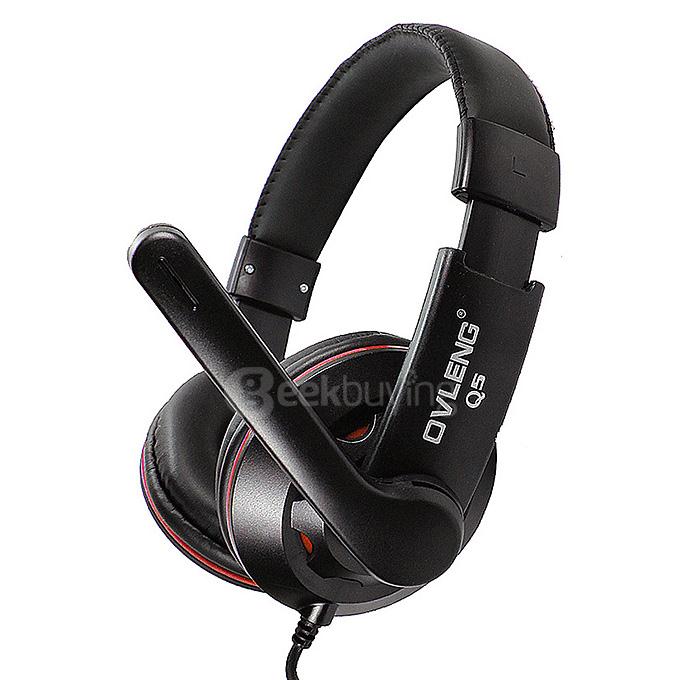 Ovleng Q5 Fashion Stereo Game Headphone Super Bass USB Headset With Rotary Mic For PC Laptop - Black