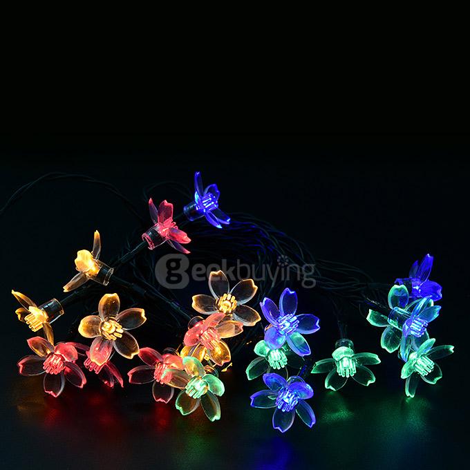 4.8m 20 LED Sakura Lights Solar Outdoor Fairy Flower String Lights for Garden Patio Path Christmas Indoor - Rainbow