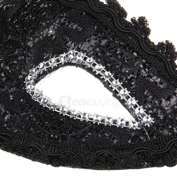 Elegant Halloween Masquerades Party Lace Feather Half Face Mask w/ Flower - Black