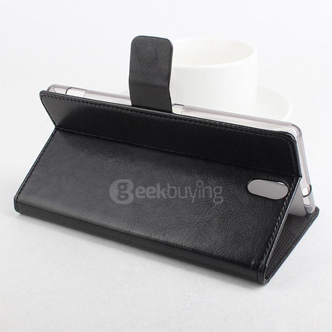 Protective Hard Cover Flip Stand Leather Case for Sony Xperia C5 Smartphone - Black