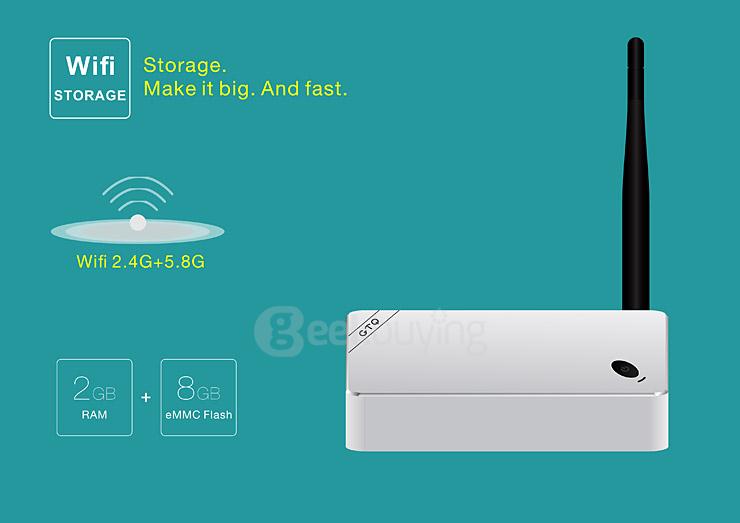GTQ Android 5.1 4K Media Player S812 Quad Core 2G/8G 2.4G/5.8G WIFI Gigabit LAN Bluetooth4.0 H,265 HDMI OTG - White