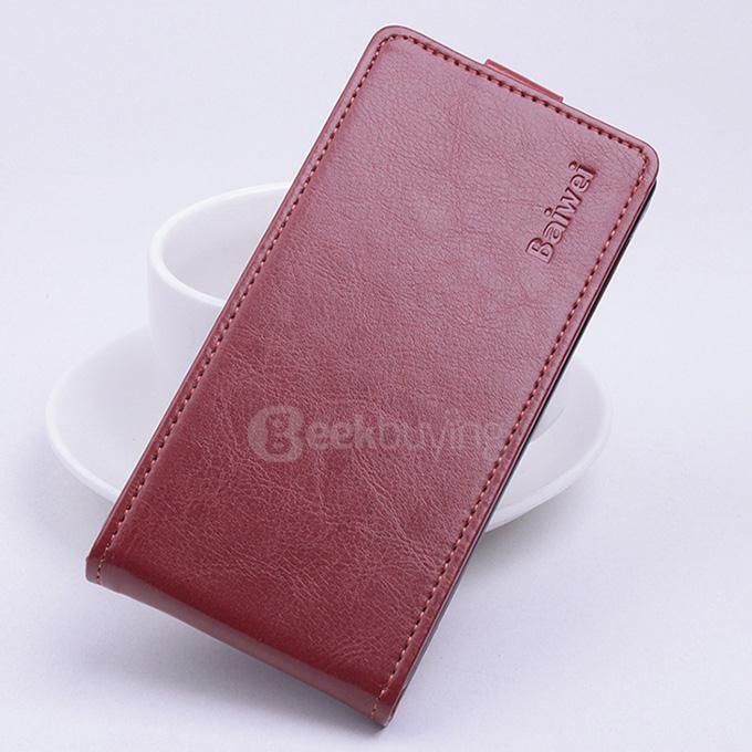 Protective Hard Cover Up&Down Flip Stand Leather Case for XIAOMI Redmi Note 2 Smartphone - Brown