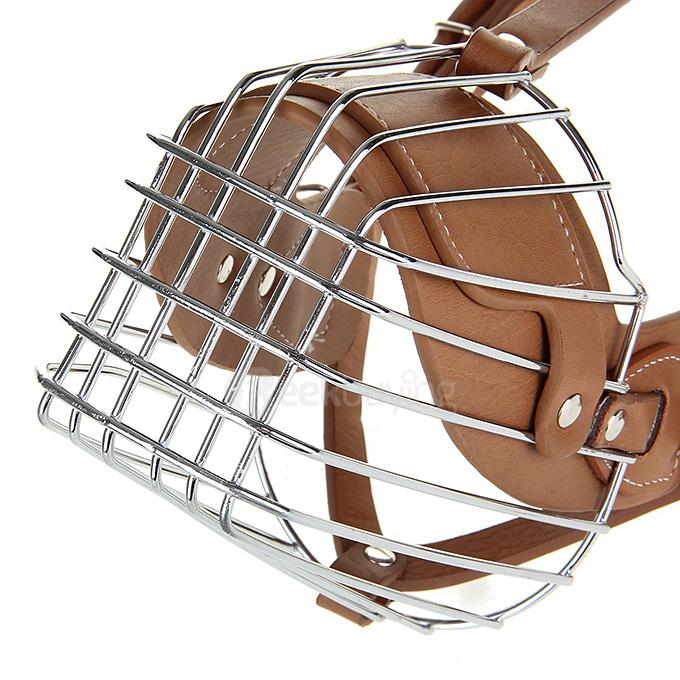 High Quality Steel Leather Dog Muzzle Cage for German Shepherd Dog - Silver + Brown