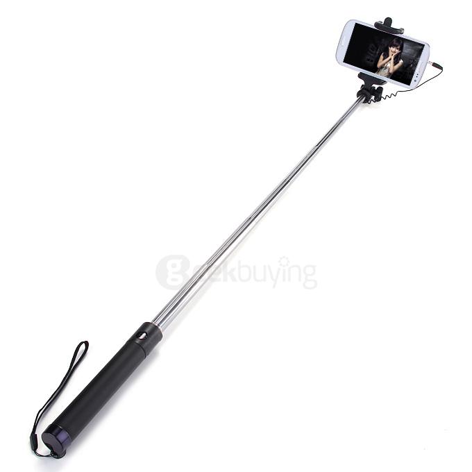 Luxury Wired Self Portrait Selfie Stick Handheld Monopod Extendable Stick For iPhone Samsung HTC Smartphones - Black