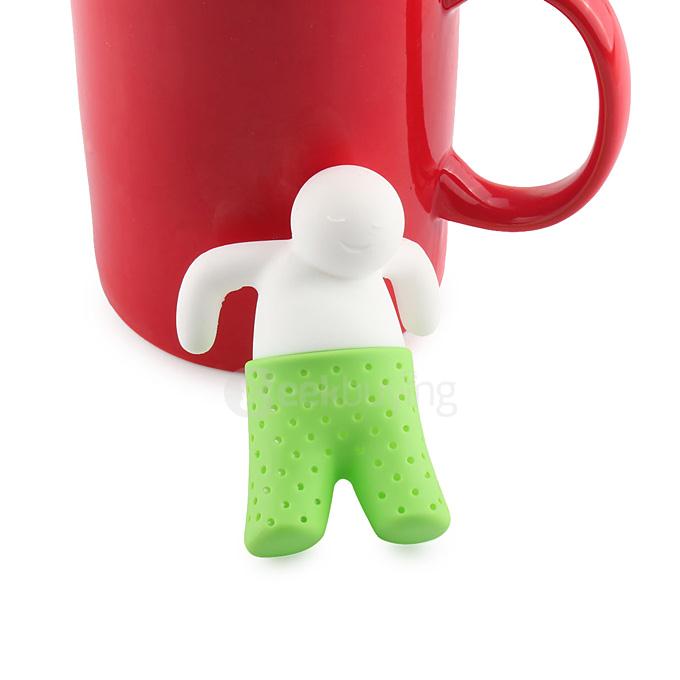 Portable Creative Silicon Mr Tea Infuser Tea Bag Holder - Green + White