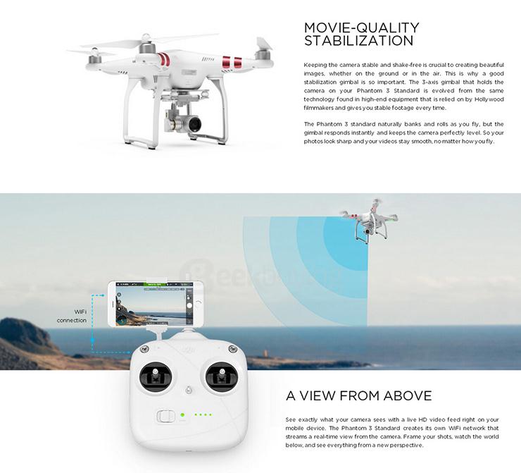 DJI Phantom 3 Standard FPV Quadcopter 12MP Camera Shoots 2.4K Video RC Drone RTF - White + Pink
