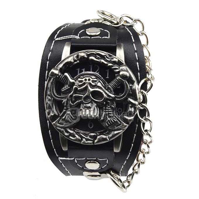 YR WH092 Personalized Unisex Fashion Chains Special Skull Design Flip-open Quartz Watch - Black