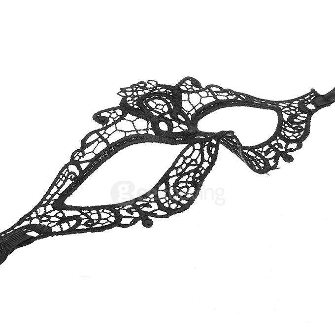 Fashion Elegant Hollow Out Lace Design Halloween Masquerades Party Cat Eye Mask - Black