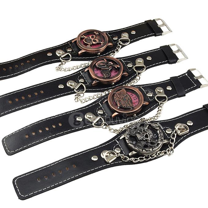 YR WH092 Personalized Unisex Fashion Chains Special Skull Design Flip-open Quartz Watch - Black