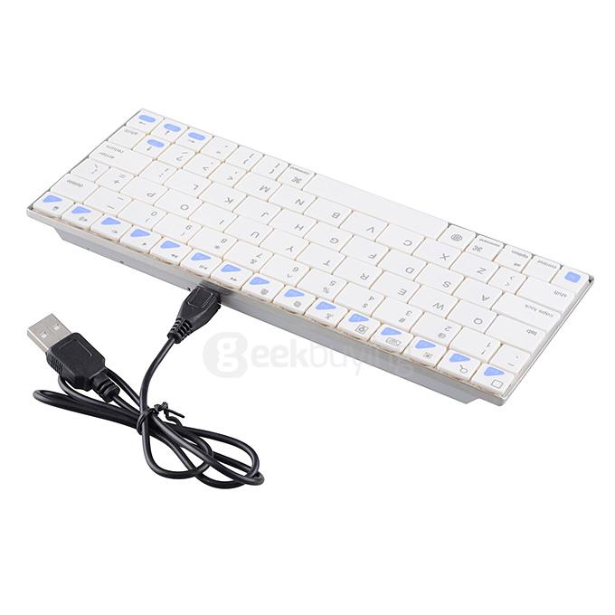 K77 Rechargeable Handheld Mini USB Bluetooth 3.0 80-Key Wireless Keyboard - White