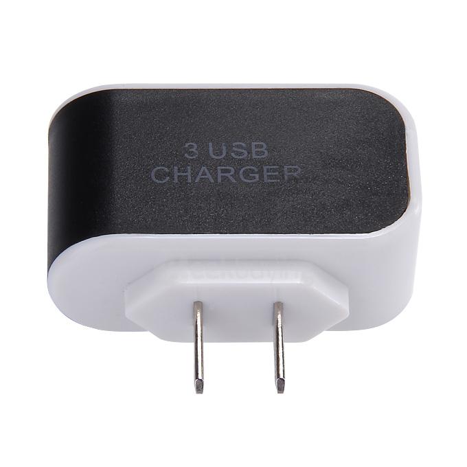 3 Ports USB AC Charger Adapter With LED US Plug - Black