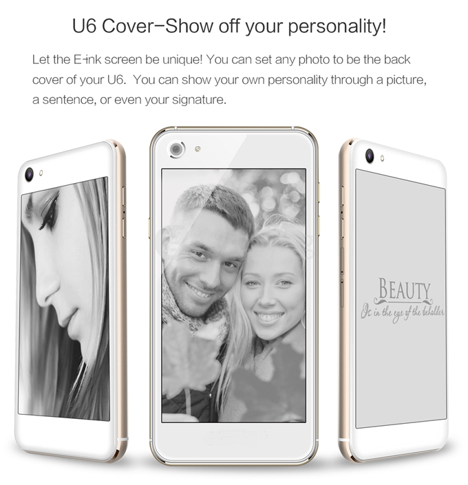 OUKITEL U6 5.0inch Dual Screen 64-Bit 4G LTE Android 5.1 1GB 16GB Smartphone 64bit MT6735 Quad Core 2.0/8.0MP E-ink Screen - White