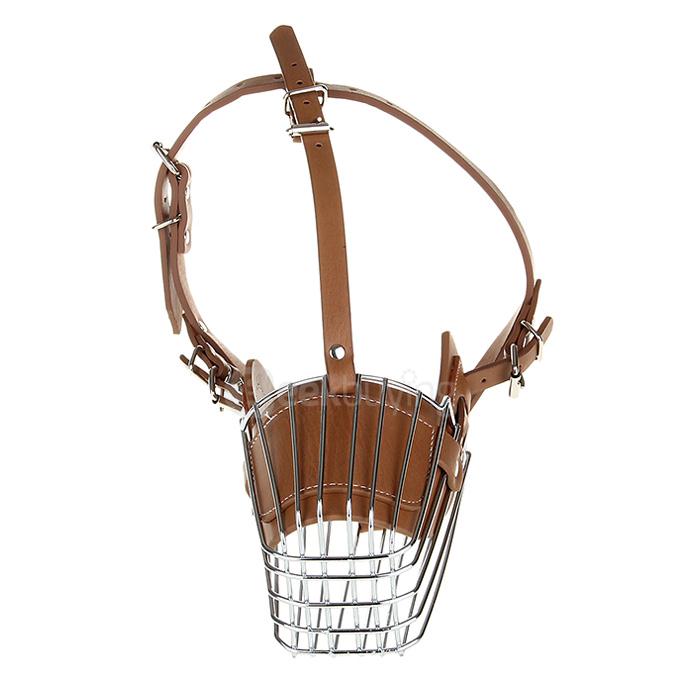 High Quality Steel Leather Dog Muzzle Cage for German Shepherd Dog - Silver + Brown
