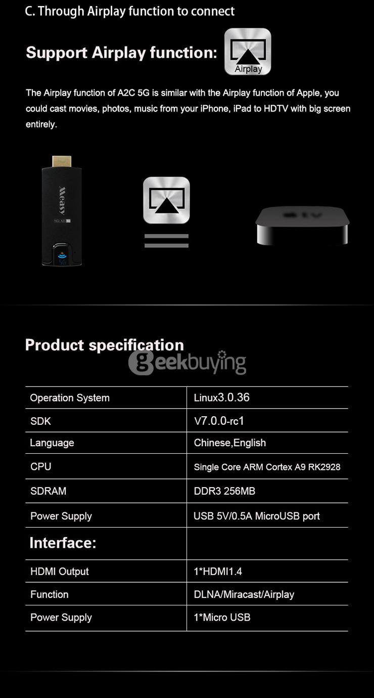 Measy A2C RK2928 5G WIFI Dongle DLNA Miracast Airplay