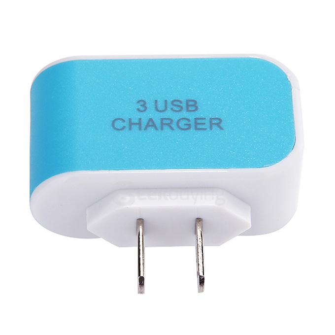 3 Ports USB AC Charger Adapter With LED US Plug - Blue
