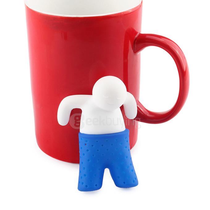 Portable Creative Silicon Mr Tea Infuser Tea Bag Holder - Blue + White