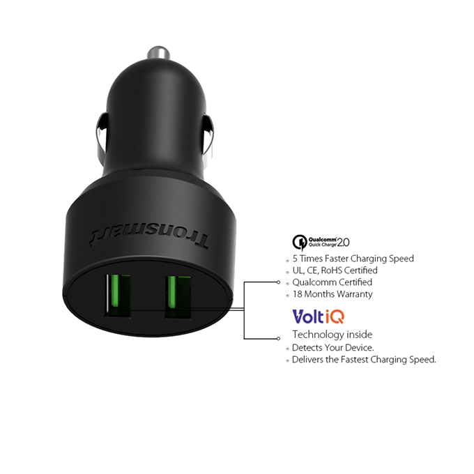 Tronsmart Quick Charge 2.0 VoltIQ Technology 2 in 1 USB Rapid Car Charger for Samsung Galaxy S6/S6 Edge HTC M9 Nexus 6 Xiaomi 3 4