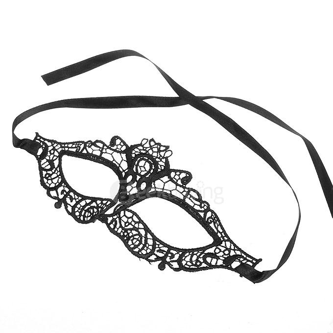 Fashion Elegant Hollow Out Lace Design Halloween Masquerades Party Cat Eye Mask - Black