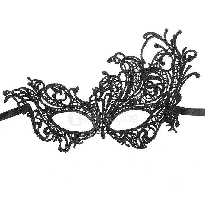 Women's Masquerade Party Elegant Lace Phoenix Design Mask Halloween Mask - Black